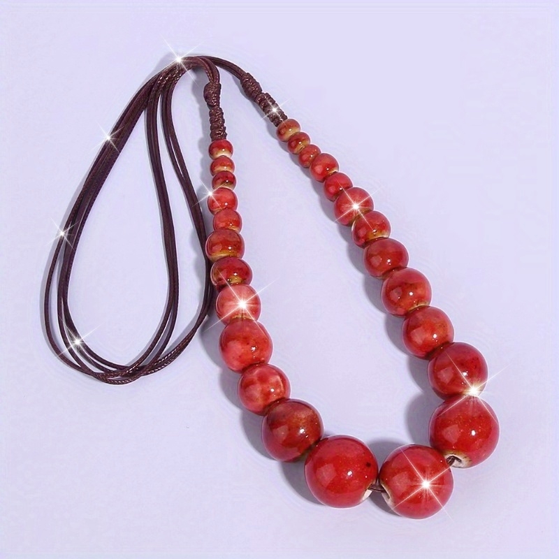 Boho Style Ceramic Bead Y Necklace Vintage Chain 1pc